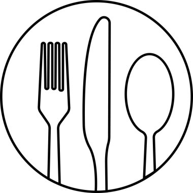 Çatal bıçak, bıçak ve kaşık ikonu vektör seti. Restoran gereçleri sembolü. Uygulamalar ve web siteleri için çatal ve kaşık tabağı..