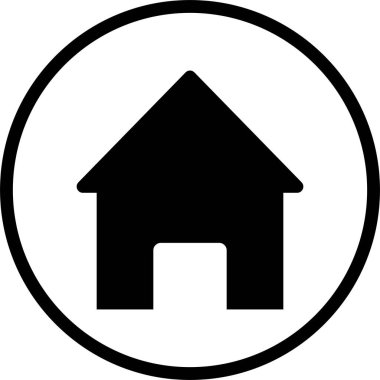 Ev siyahı ikonu. Toplama gayrimenkul eşyaları ve beyaz arka planda izole edilmiş evler. Daire şeklinde işaretli taşıyıcı. Düz ve satır tarzı ev sembolleri uygulamalar ve web sitesi için.