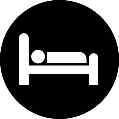 Yatakta modaya uygun kişi, otel vektör grafik düz veya çizgi siyah ikon. Travma hastanesi ikonu, şeffaf arka plan, internet konsepti. Web sitesi tasarım web düğmesi veya uygulaması için sembol veya imza.