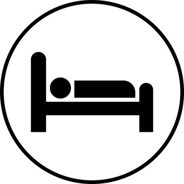 Yatakta modaya uygun kişi, otel vektör grafik düz veya çizgi siyah ikon. Travma hastanesi ikonu, şeffaf arka plan, internet konsepti. Web sitesi tasarım web düğmesi veya uygulaması için sembol veya imza.