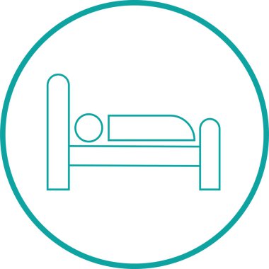 Yatakta modaya uygun kişi, otel vektör grafik düz veya çizgi renkli ikon. Travma hastanesi ikonu, şeffaf arka plan, internet konsepti. Web sitesi tasarım web düğmesi veya uygulaması için sembol veya imza.