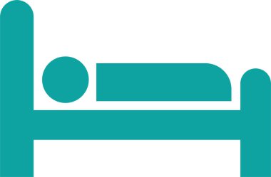 Yatakta modaya uygun kişi, otel vektör grafik düz veya çizgi renkli ikon. Travma hastanesi ikonu, şeffaf arka plan, internet konsepti. Web sitesi tasarım web düğmesi veya uygulaması için sembol veya imza.