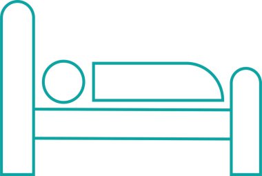 Yatakta modaya uygun kişi, otel vektör grafik düz veya çizgi renkli ikon. Travma hastanesi ikonu, şeffaf arka plan, internet konsepti. Web sitesi tasarım web düğmesi veya uygulaması için sembol veya imza.