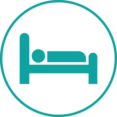 Yatakta modaya uygun kişi, otel vektör grafik düz veya çizgi renkli ikon. Travma hastanesi ikonu, şeffaf arka plan, internet konsepti. Web sitesi tasarım web düğmesi veya uygulaması için sembol veya imza.