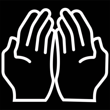 Dua elleri simgesi. Müslüman dua eden el çizgisi simgesi siyah üzerine izole edilmiş dua işareti olarak kullanılıyor, teşekkürler, Allah 'a dua edin. Web, mobil uygulamalar ve ui için düz vektör simgesi koleksiyonu.