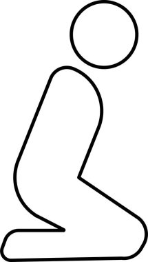 Müslüman dua odası vektör ikonu. Müslüman dua eden Namaz, İslami Namazan Ramazan partikül vektör hattı sembolü beyaz arka planda izole edildi. Mobil uygulama ve web sitesi için koleksiyon kullanımı.