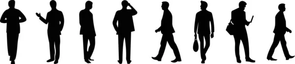 Silhouettes Males Working Group Standing Business Employees Black Icon Set — Stock Vector