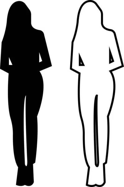 Silhouetten Von Frauen Arbeitsgruppe Stehender Geschäftsangestellter Schwarze Ikone Setzen Vektorlinie — Stockvektor