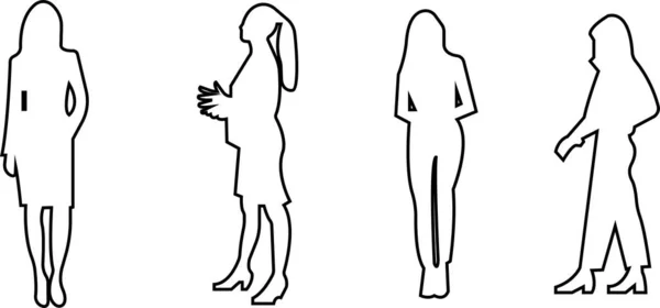 Silhouettes Femmes Groupe Travail Des Employés Permanents Entreprise Icône Noire — Image vectorielle