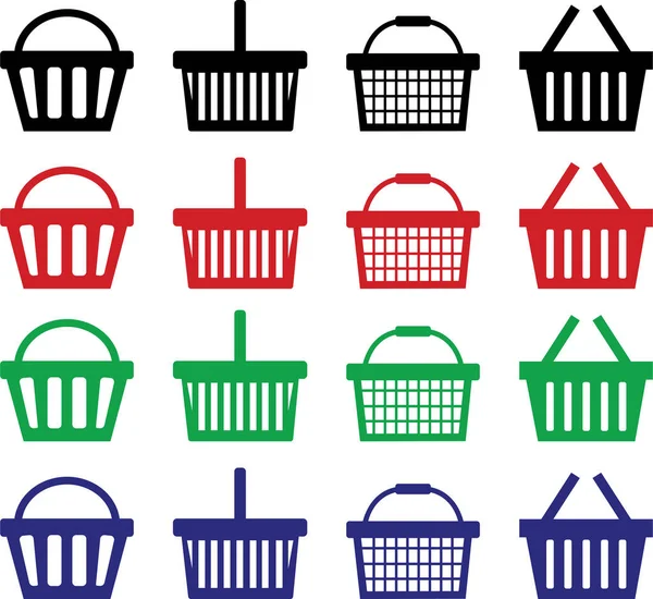 购物篮彩色图标集隔离在白色背景 简单平面风格的网页模板和应用 购物车 购物袋 网上商店 病媒设计 — 图库矢量图片