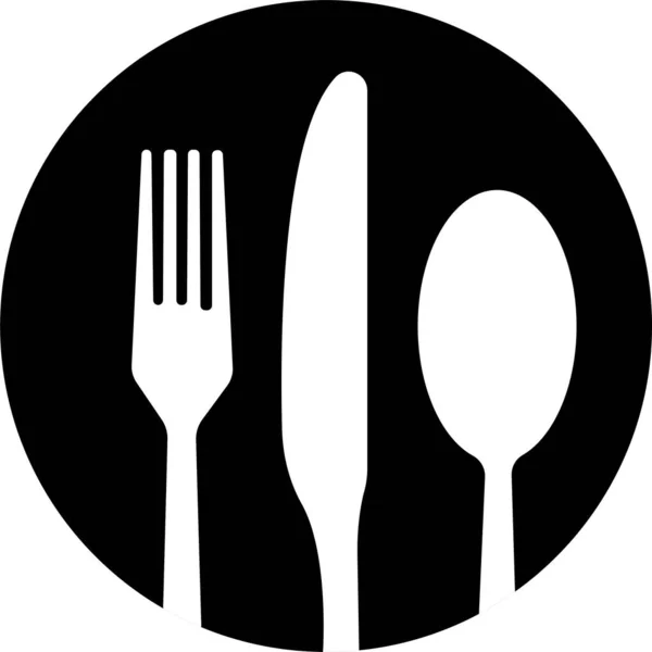 カトラリーフォーク ナイフ スプーンアイコンベクターセット レストラン用品シンボル アプリやウェブサイトのためのスプーンとフォークのサインアウトライン付きディナー料理やプレート — ストックベクタ