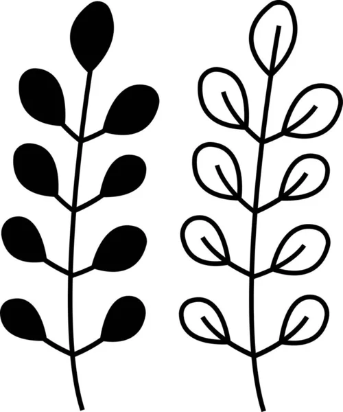 Набор Иконок Ветвей Дерева Ручной Рисунок Цветочные Минимальные Элементы Коллекции — стоковый вектор