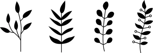 Набір Піктограм Гілок Дерева Рука Намальована Квітковими Мінімальними Елементами Колекція — стоковий вектор