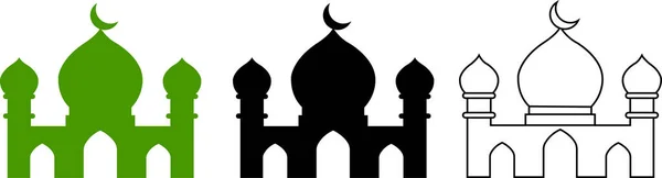 Islámská Mešita Minaret Dóm Ikony Nastavit Islámská Šablona Šablona Vzor — Stockový vektor
