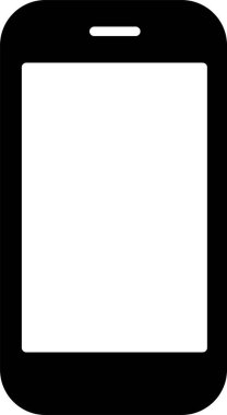 Cep telefonu düz simge sembolü. Dokunmatik ekranlı akıllı telefon logosu çağrı kodu. Promosyon teknolojisi görüntü aygıtı şablonu. Web veya uygulama için saydam arkaplan kullanımında siyah vektör izole edildi