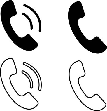 Telefon simgesi düz ya da çizgi sembolü olarak ayarlandı. Telefon logosu, çağrı işareti, şekil koleksiyonu. Basit bir telefon simgesi çalınıyor. Akıllı telefon çalıyor. - Evet. Şeffaf arkaplanda siyah vektör izole edildi.