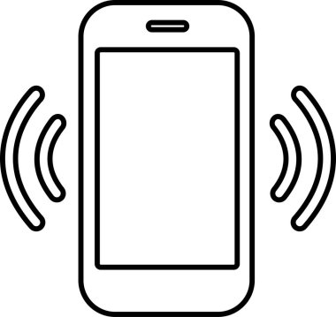 Cep telefonu hattı simgesi. Dokunmatik ekranlı akıllı telefon logosu çağrı işareti şekli. Telefon çağrı ikonu çalıyor. Web veya uygulama için saydam arkaplan kullanımında siyah vektör izole edildi.