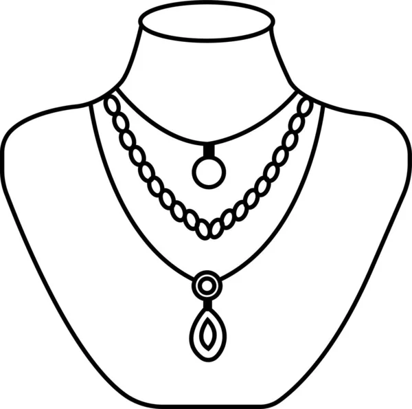 Jewelry Black Outline Icon Women Accessories Necklace Bracelet Diamonds Pearl — Stock Vector