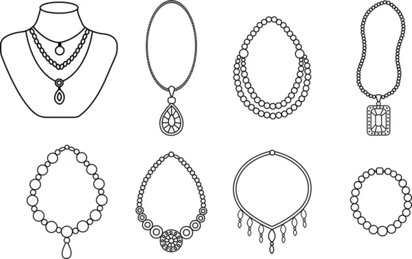 Jewelry Black Icons Set Women Accessories Bracelets Chain Pendant Tiara — Stock Vector