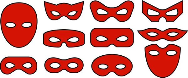 Máscara Super Herói Vilão Carnaval Conjunto Ícones Vetor Assaltante Coleção — Vetor de Stock