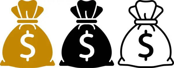 Geldsacksymbole Flachen Vektorsymbolen Isoliert Auf Weißem Hintergrund Gesetzt Golden Black — Stockvektor