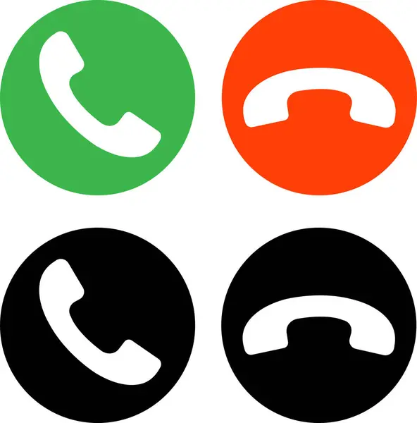 Bel Pictogrammen Telefoonnummer Symbolen Antwoord Weiger Groen Rood Nee Zwarte — Stockvector