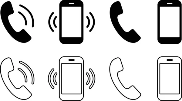 Набор Значков Телефона Плоский Символ Линии Смартфон Простой Логотип Телефона — стоковый вектор