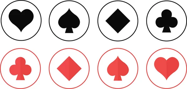 Pokerkarte Symbole Set Symbole Rot Oder Schwarz Vektor Poker Spielkarten — Stockvektor