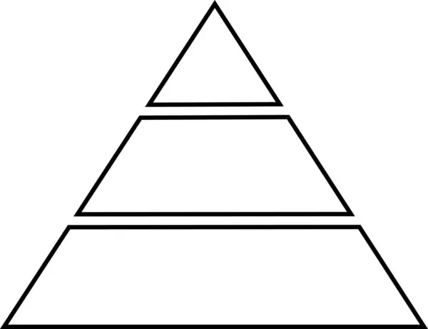 3つのレベルピラミッドブラックベクターアイコン テキストの3分の3とスペースに分かれて ビジネスアイデアや格差や統計データを提示するための3つの層からなるピラミッドの形状 — ストックベクタ