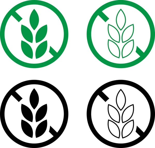 Sans Gluten Produit Allergie Alimentaire Étiquette Alimentaire Vert Noir Icônes — Image vectorielle