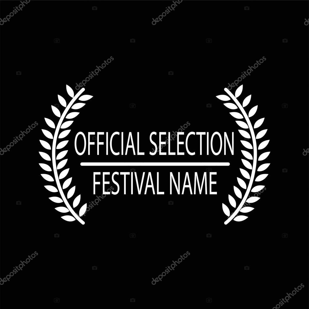 Film movie award vector. laurel festival winner wreath icon. best cinema star icon. black, white logo. celebrity branch prize. academy entertainment reel. reward emblem banner. silver. olive palm.