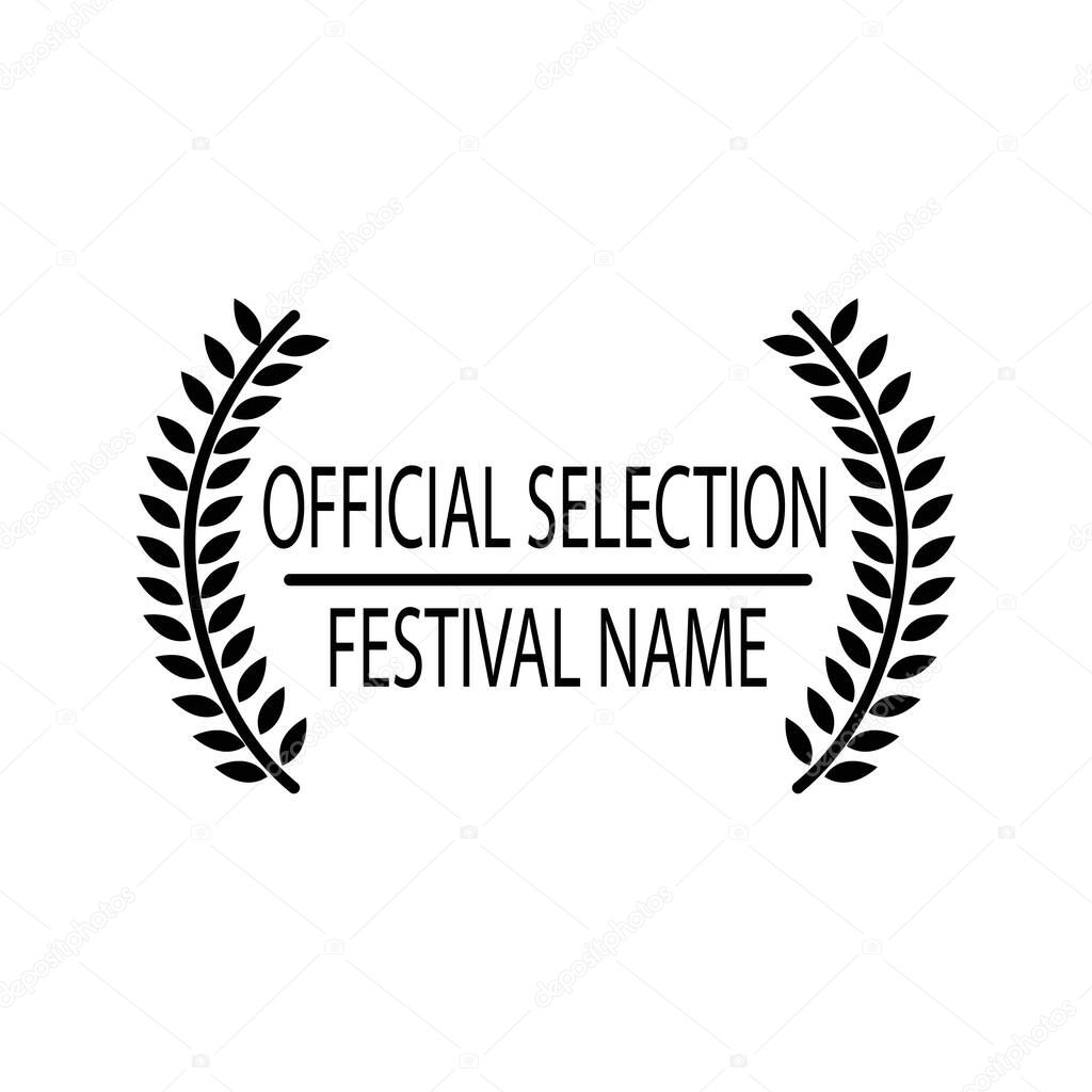 Film movie award vector. laurel festival winner wreath icon. best cinema star icon. black, white logo. celebrity branch prize. academy entertainment reel. reward emblem banner. silver. olive palm.