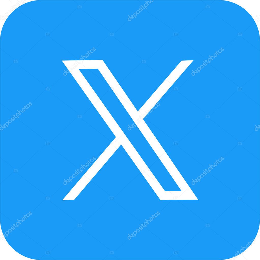 New Twitter x.com icon blue. Popular social media button icon instant messenger logo of Twitter. Editorial vector. An isolated vector format image of Twitter's new logo