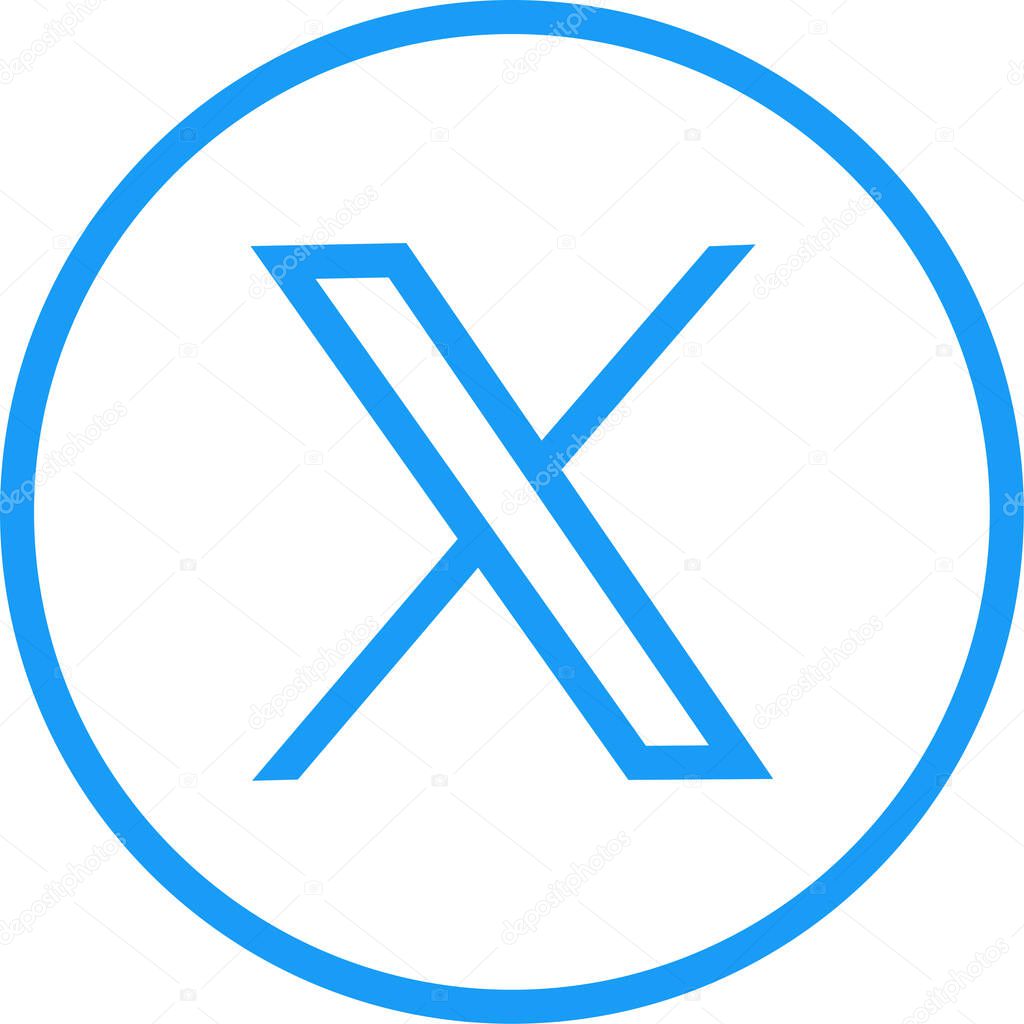 New Twitter x.com icon blue. Popular social media button icon instant messenger logo of Twitter. Editorial vector. An isolated vector format image of Twitter's new logo