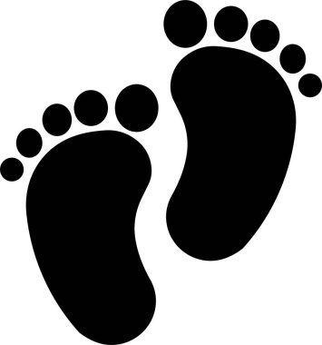 Bebek ayak izi düz simge siyah vektör stoğu yeni doğan bebek için, çocuklar ayak işareti. Şeffaf arkaplanda çıplak ücret izleri var. Yürüyüş için Çocuk adımını yazdır