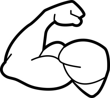 Arm muscle flex strong emoji black line icon. Bodybuilder outline vector macho biceps gym flexing doodle hand isolated on transparent background. Power strength weightlifting linear symbol. clipart