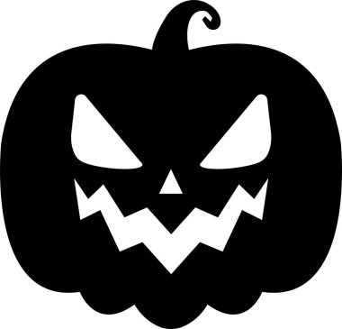 Cadılar Bayramı balkabakları oyulmuş yüz siluetleri simgesi. Şeffaf arkaplanda siyah izole yüz desenleri var. Cadılar Bayramı balkabağı ya da hayaletinin korkutucu ve komik yüzü. Düz vektör