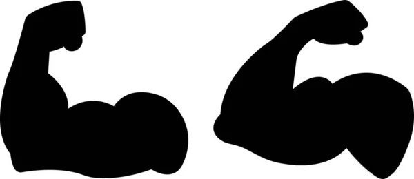 Kol kası güçlü emoji düz siyah ikon setini esnetir. Vücut geliştirici vektör koleksiyonu maço biceps jimnastik salonu esneme elle şeffaf arka planda izole edilmiş. Güç kuvveti halter sembolü.