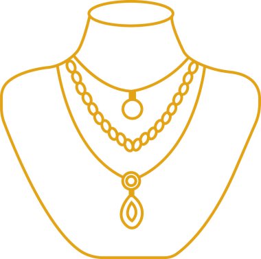 Altın Mücevher taslak ikonu. Kadın aksesuarları, kolye, elmas bilezik, inci ve değerli taşlar. El çizimi vektörü şeffaf arkaplanda izole edildi.