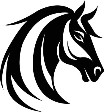 At başlı hayvan simgesi. Siyah düz vektör siluet baş at, şeffaf arkaplanda yaban aygırı. Web ve mobil uygulamalarda, logoda, yazdırma ortamında kullanılacak sembol