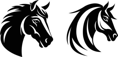 At kafası ikonu hayvan işaretini koydu. Siyah düz vektör siluet baş at, şeffaf arkaplanda yaban aygırı. Web ve mobil uygulamalarda kullanmak için sembol koleksiyonu, logo, yazdırma ortamı