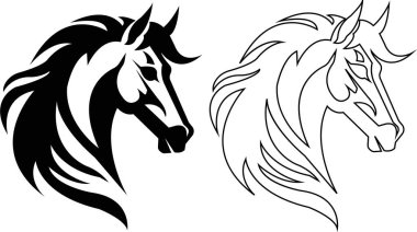 At kafası ikonu hayvan işaretini koydu. Siyah düz ya da çizgi vektör siluet baş at, şeffaf arkaplanda yaban aygırı. Web ve mobil uygulamalarda kullanmak için sembol koleksiyonu, logo, yazdırma ortamı