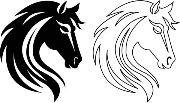 Horse head icon set animal sign. Black flat or line vector silhouette head horse, wild stallion isolated on transparent background. Symbol collection for use on web and mobile apps, logo, print media