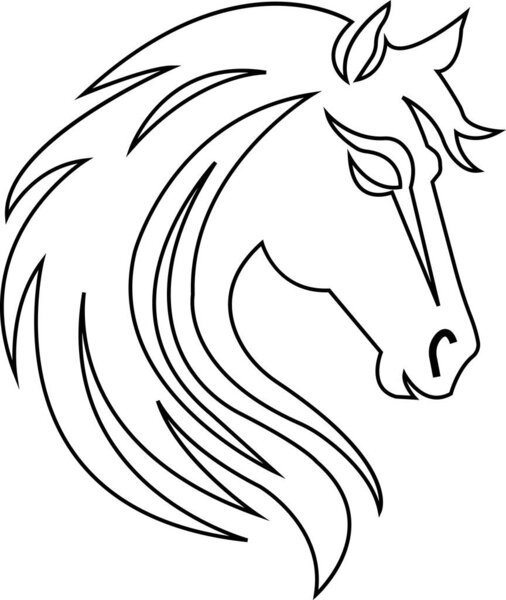 Horse head icon animal sign. Black line vector silhouette head horse, wild stallion isolated on transparent background. Outline symbol for use on web and mobile apps, logo, print media