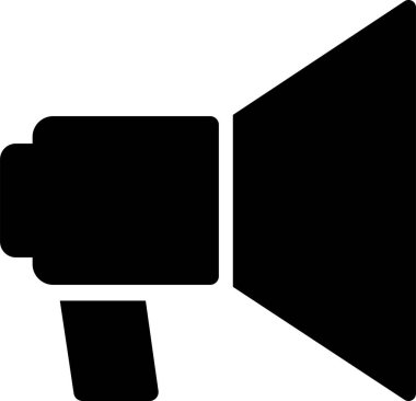 Megafon simgesi. Elektrikli megafon sembolü. Hoparlör megafon ikonu. Reklam konsepti. uygulama veya web için saydam arkaplan üzerinde izole edilmiş siyah doldurulmuş ve düz biçim vektörü