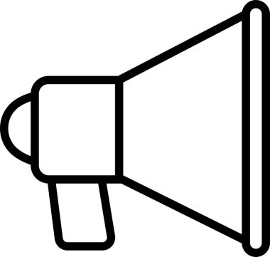 Megafon simgesi. Elektrikli megafon sembolü. Hoparlör megafon ikonu. Reklam konsepti. Uygulama veya web için şeffaf arkaplan üzerinde izole edilmiş taslak ve satır biçimi stok vektörü