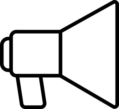Megafon simgesi. Elektrikli megafon sembolü. Hoparlör megafon ikonu. Reklam konsepti. Uygulama veya web için şeffaf arkaplan üzerinde izole edilmiş taslak ve satır biçimi stok vektörü