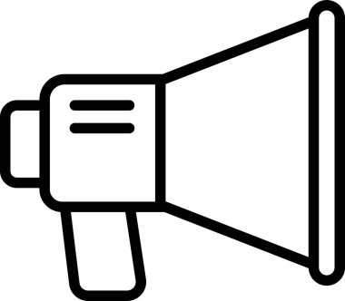 Megafon simgesi. Elektrikli megafon sembolü. Hoparlör megafon ikonu. Reklam konsepti. Uygulama veya web için şeffaf arkaplan üzerinde izole edilmiş taslak ve satır biçimi stok vektörü