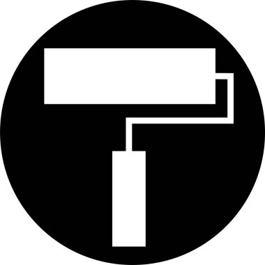 Saydam arkaplanda izole edilmiş modaya uygun düz biçimde boya fırçası siyah simgesi. Web sitesi grafik tasarım logoti, uygulama ve UI için boya fırçası sayfası sembolü. Boya silindiri vektörü.