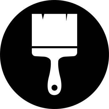 Saydam arkaplanda izole edilmiş modaya uygun düz biçimde boya fırçası siyah simgesi. Web sitesi grafik tasarım logoti, uygulama ve UI için boya fırçası sayfası sembolü. Boya silindiri vektörü.